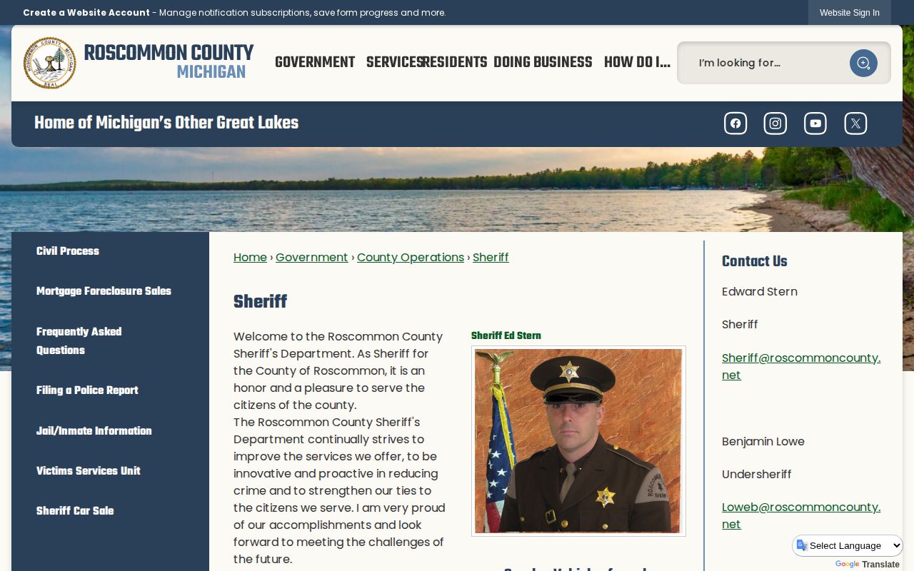 Roscommon County Sheriff release records and inmate search gateway