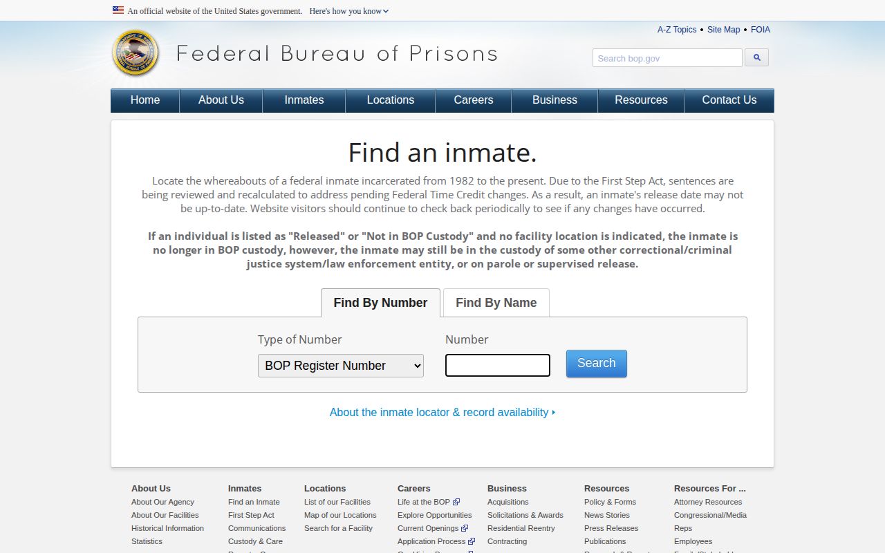 Federal BOP locator for a Roscommon County release inquiry