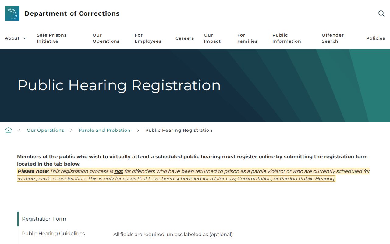 Michigan Parole Board records for Roscommon County parole review