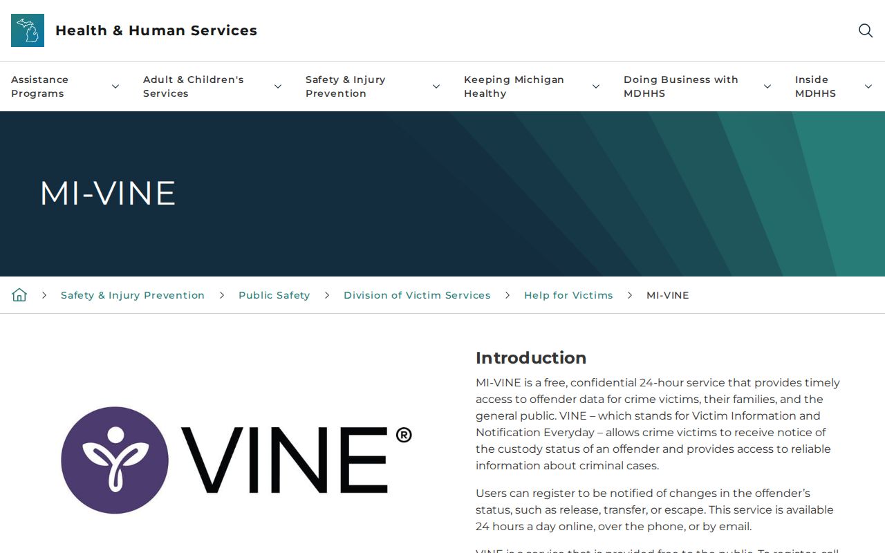 Official MI-VINE Roscommon County release notification information